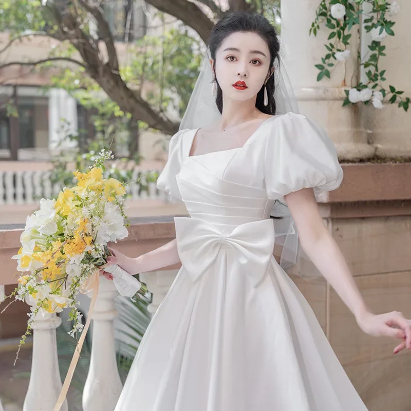 Robe de mariée légère à manches bouffantes quotidiennes, petite robe blanche, 7 nouveaux styles