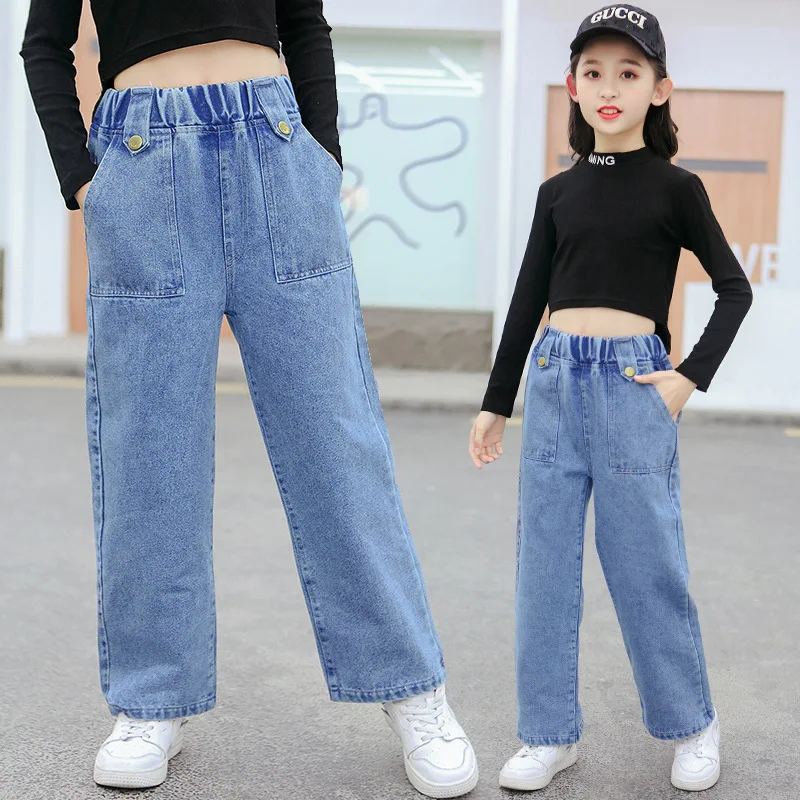 New Spring Autumn Children Jeans for Girls Clothes Kids Denim Pants Teenage Baby Girls Loose Fashion Straight Pants