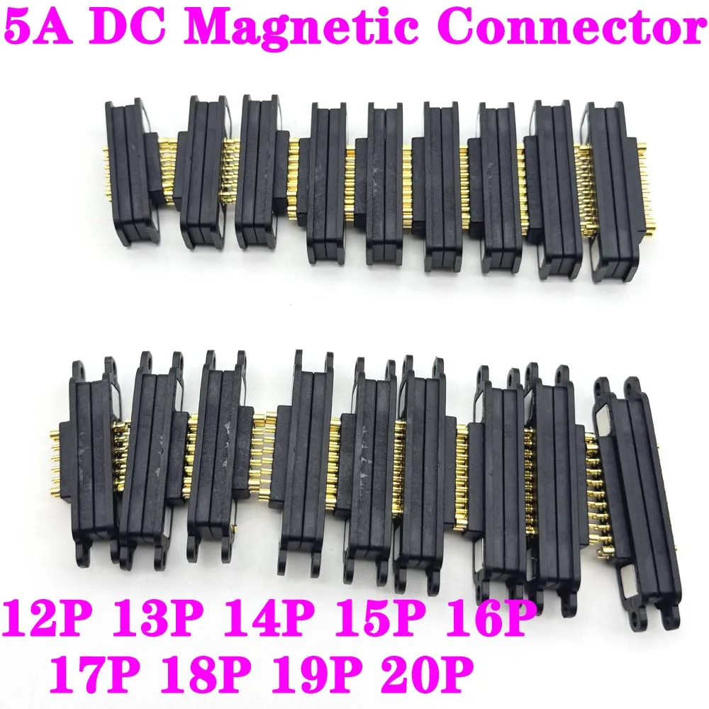 1Pair 5A 12 13 14 15 16 17 18 19 20Pin Pitch 2.54MM DC Magnetic Pogo Pin Connector Spring 36V Pogopin Male Female Contact Strip