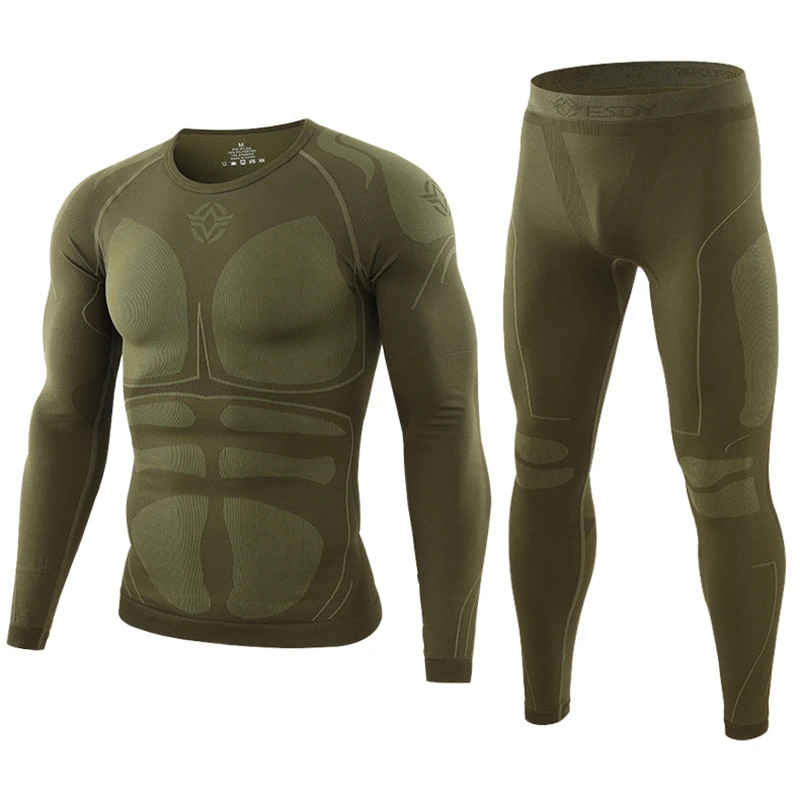 Ropa interior térmica táctica ajustada sin costuras para hombres, deportes al aire libre, función transpirable, entrenamiento, ciclismo, conjuntos de ropa interior largos