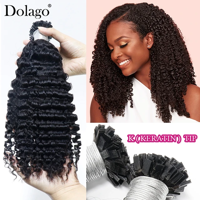 K Tip Hair Extensions Human Hair 3c Afro Kinky Curly Hair Bundles Keratin Fusion Flat Tip Hair Extensions For Black Women Dolago AliExpress
