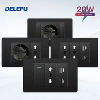 DELEFU Black Retardant PC Italy USB TypeC Fast Charging Wall Socket Schuko Tuya Wifi Smart Switch Sat TV Tel Doorbell Chile