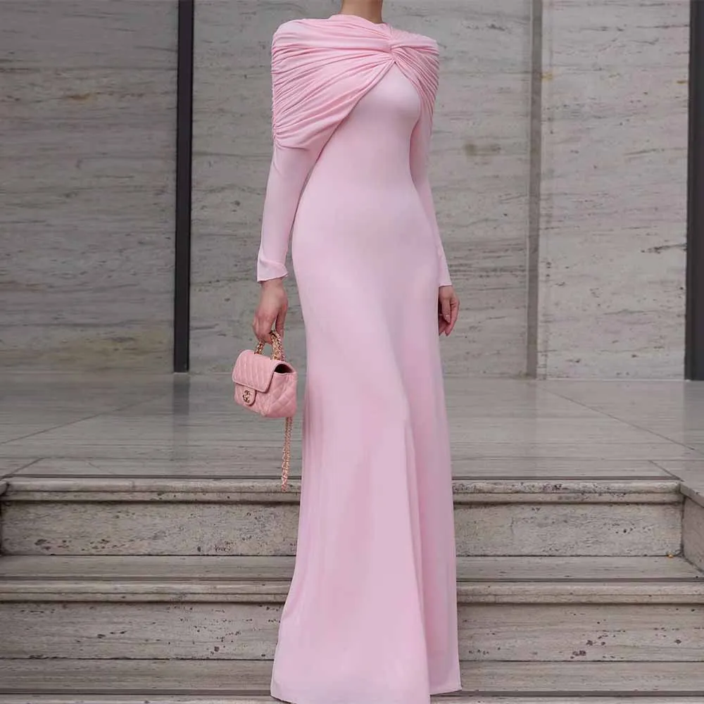 

Modern Dresses for Special Occasions Spandex Sheath/Column Birthday Dress Pink O-Neck Pleat Birthday Party Dress Long 2025