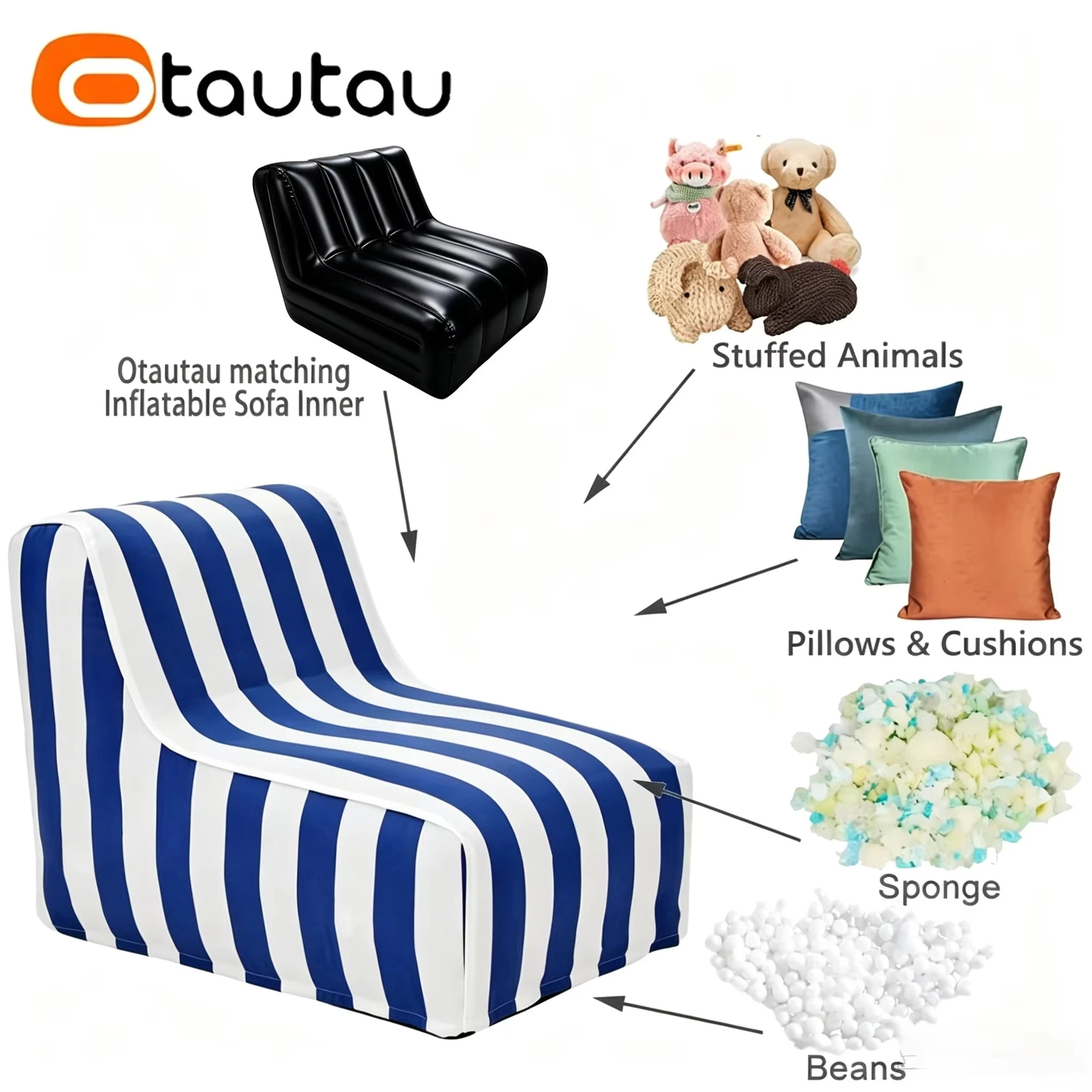 OTAUTAU Outdoor Inflatable Sofa Cover & Inner Air Liner Independent Sales ! Beach Pool Beanbag Lounger Pouf Ottoman Salon SF163