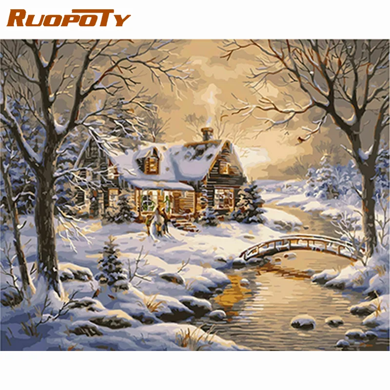 RUOPOTY Acrylic Painting By Numbers Diy Gift Winter Landscape For Adults Drawing By Numbers Home Decors On Canvas Handmade