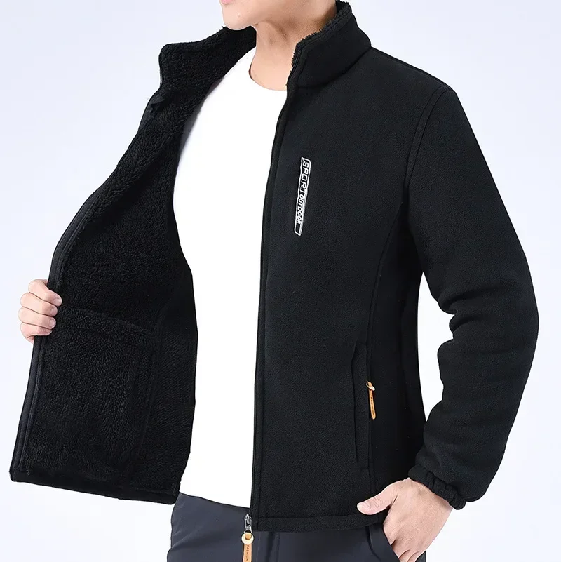 Winter Thicken Polar Fleece Jacket Warmth Windproof Full Zip Up Coat Multiple Zipper Pockets Outdoors Plus Size Jackets Outwear