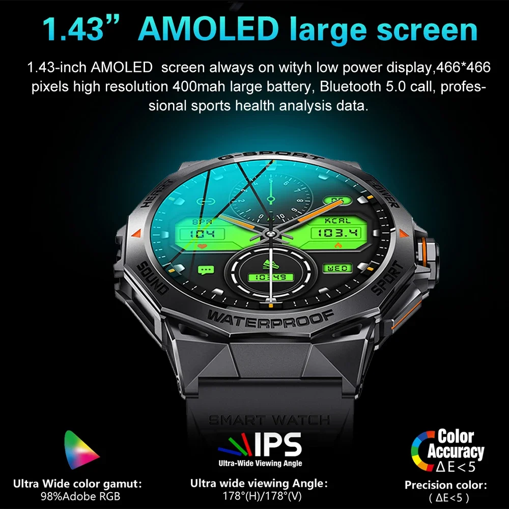 2025 New Men's Smart Watch 1.96-inch AMOLED Screen 466 * 466 HD 5.0 Bluetooth Call 400mAh Men's Sports and Fitness Smart Watch