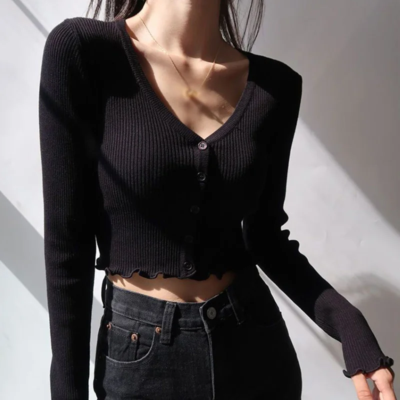 Fashion Women Spring Autumn Female V-Neck weater Knitted Cardigan Basic Knitwear Clothing Tops