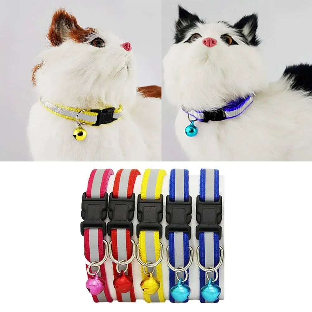 Sale Adjustable Reflective Pet Collar Safety Release Buckle with Bell for Cat Dog (Yellow)