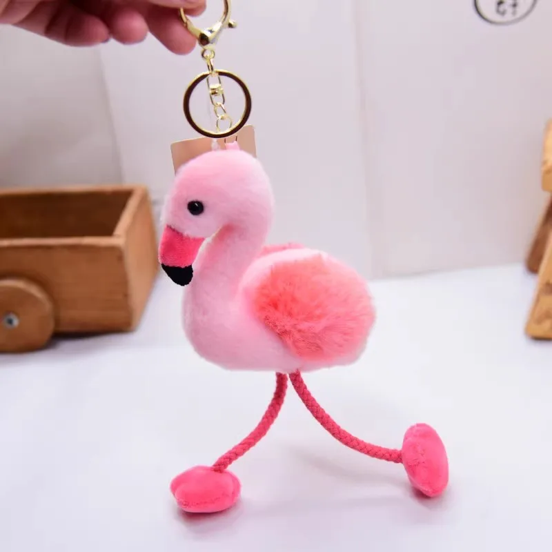 Flamingo Pink Long Leg Bird Pendant Bag Decoration Key Ring Chain Plush Toy Stuffed Doll Zoo Model Cartoon Animal Boy Girl Gift