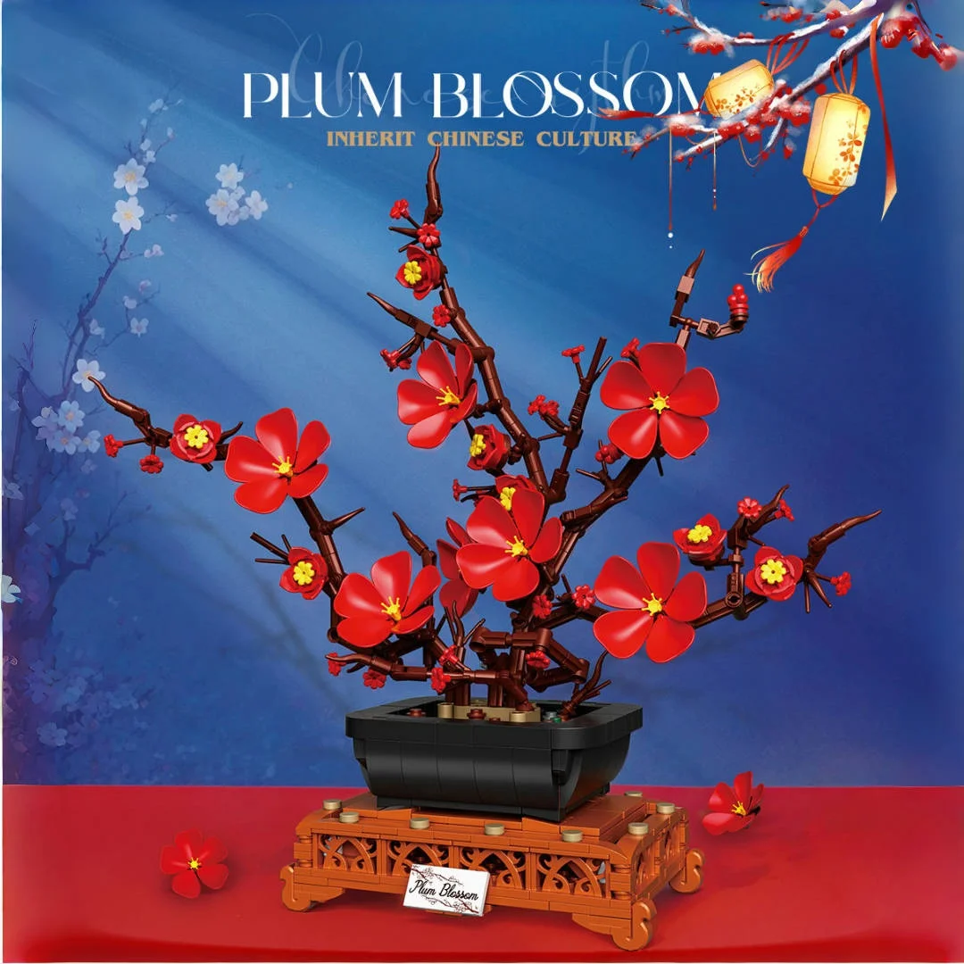 

692 pieces red plum blossom indoor plant block set | DIY block flower home decoration ornaments | Halloween and Christmas gift