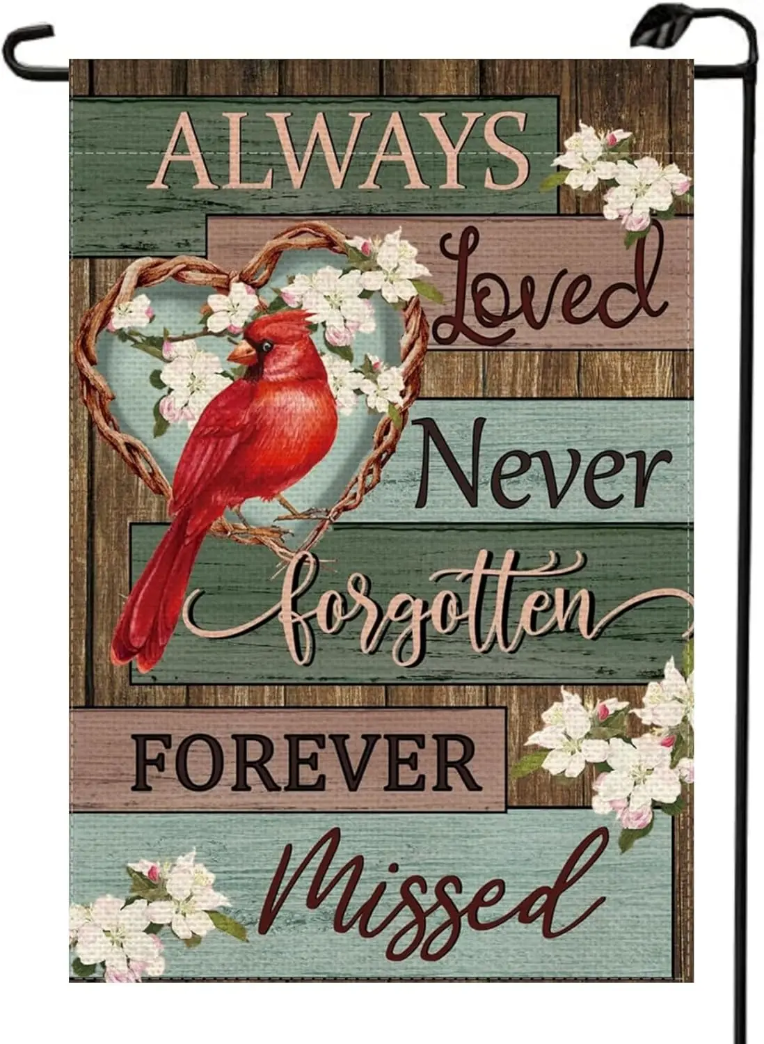 Memorial Day Cardinal Garden Flag 12x18 Inch Double Sided for Outside Always Loved Never Forgotten Forever Missed Gravesite Sayi