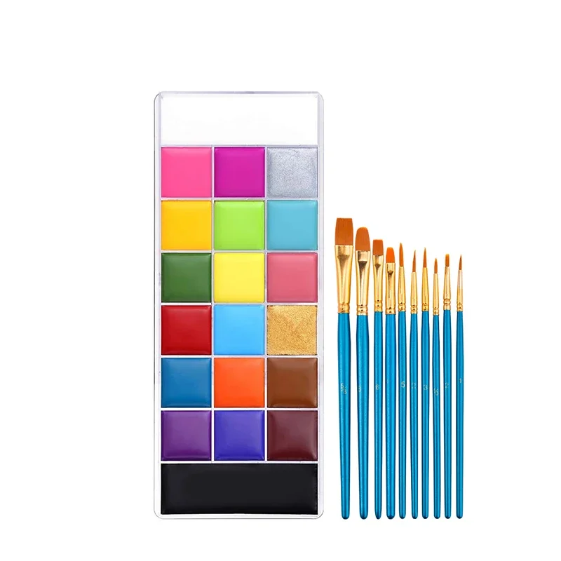 Face Body Oil Paint Painting,20 Colors Face Paint Non-toxic Kids Flash Tattoo Paint with Brush Halloween CosplayArtistic Makeup