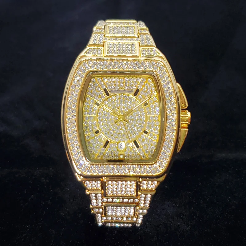 New Luxury Diamond Watch for Men Fashion Shiny Party Jewelry Watches Hip Hop Iced Out Bling Golden Relogio Masculino Dropshiping