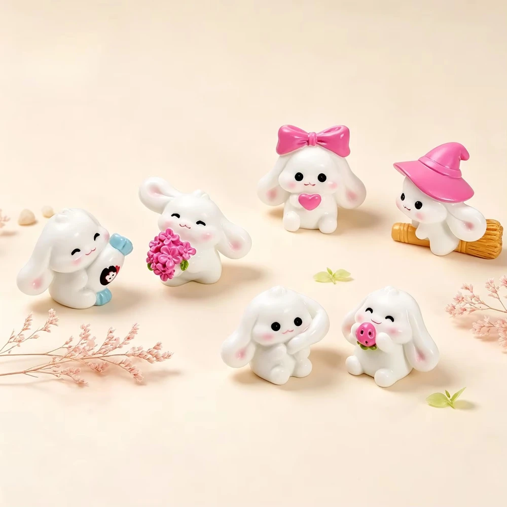10PCS Mini Cute Simulation Rabbit Figurine Bunny Car Desktop Ornament Micro Landscape DIY Dollhouse Decor