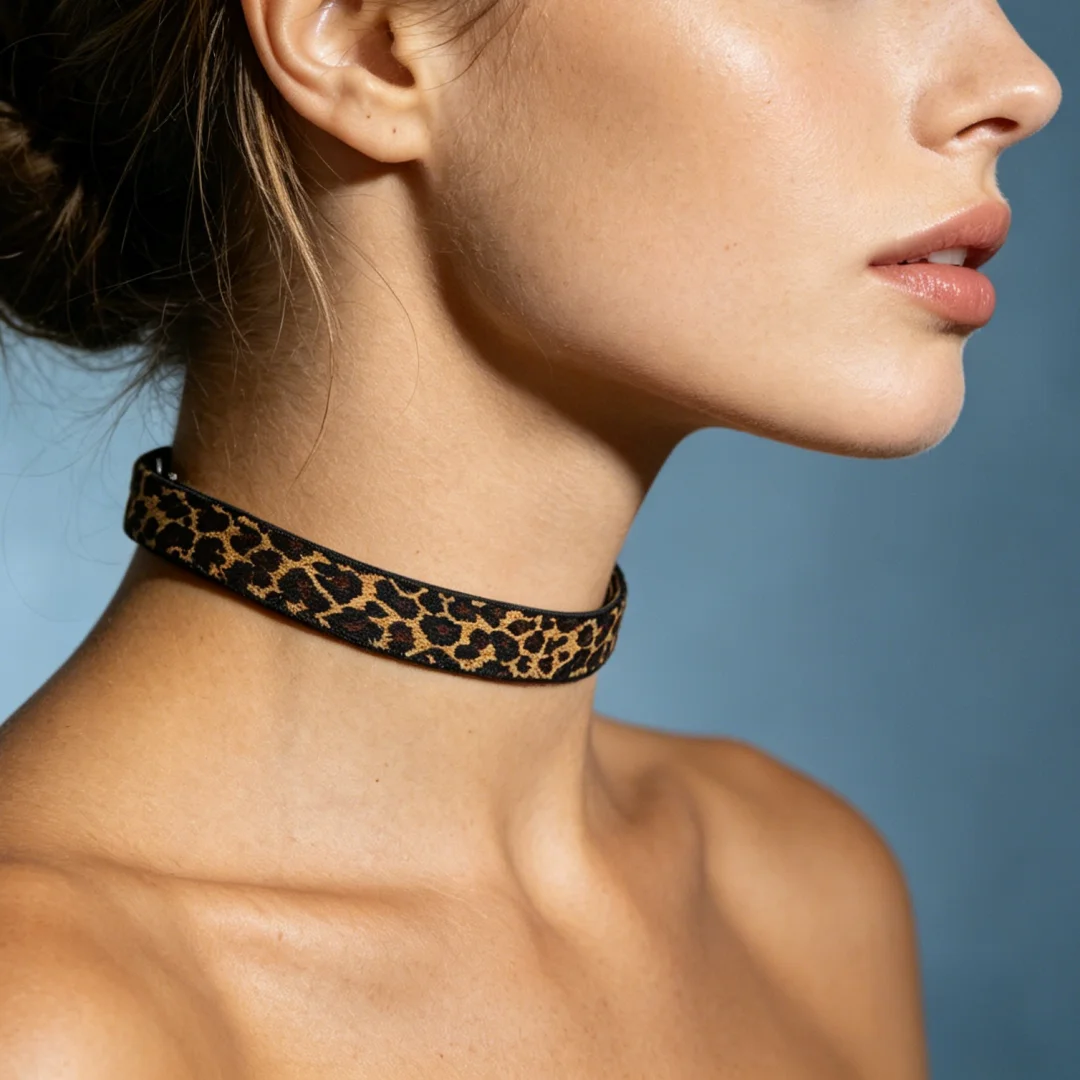 UYEE Leopard Print Choker Necklace - Adjustable Velvet Collar, Gothic & Punk Style Neckband for Women Belt