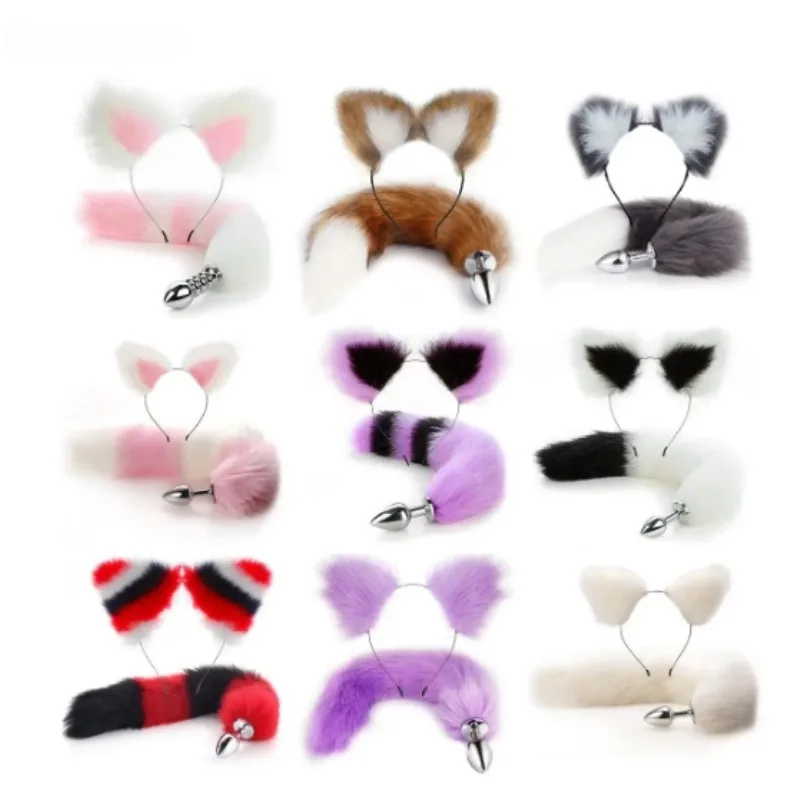 1 Set Fox Tail Anal Plug with Hairpin Bdsm Toy Flirting Metal Butt Plug Tail Sex Toys for Woman Man Couples Cosplay Adult Game