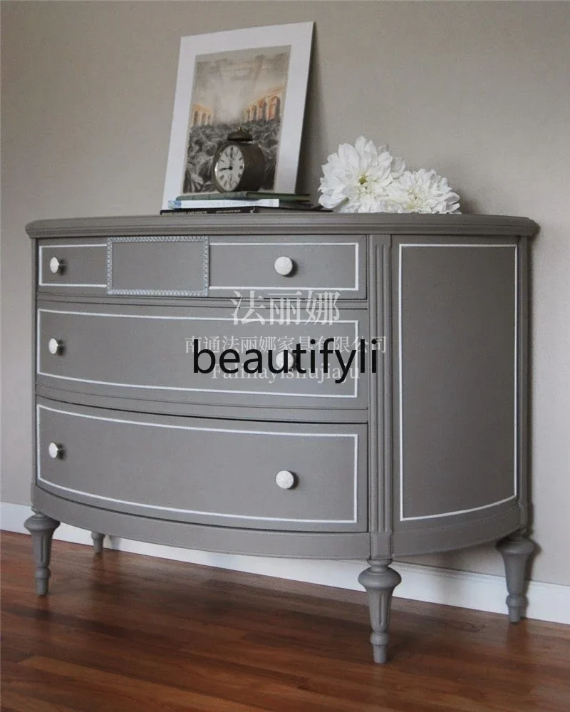 خزانة الشرفة الخشبية الصلبة الفاخرة الخفيفة، خزانة تخزين بأدراج نصف دائرية، خزانة ديكور لغرفة المعيشة #3