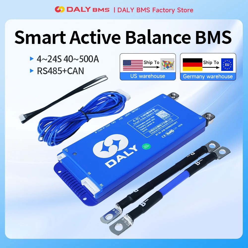 DALY Smart Active Balance BMS 16S 48V 8S 24V 4S 12V 1A Balance 485 CAN 100A 150A 200A 250A for Lifepo4 Li-Ion  battery 18650