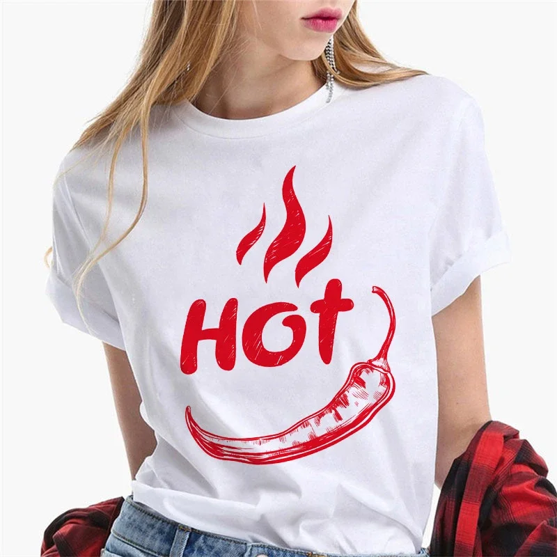 Summer Hot Fire Flame Chili T-shirt Cute Print T-shirts Female Top Casual New Streetwear Tee Hipster T Shirt