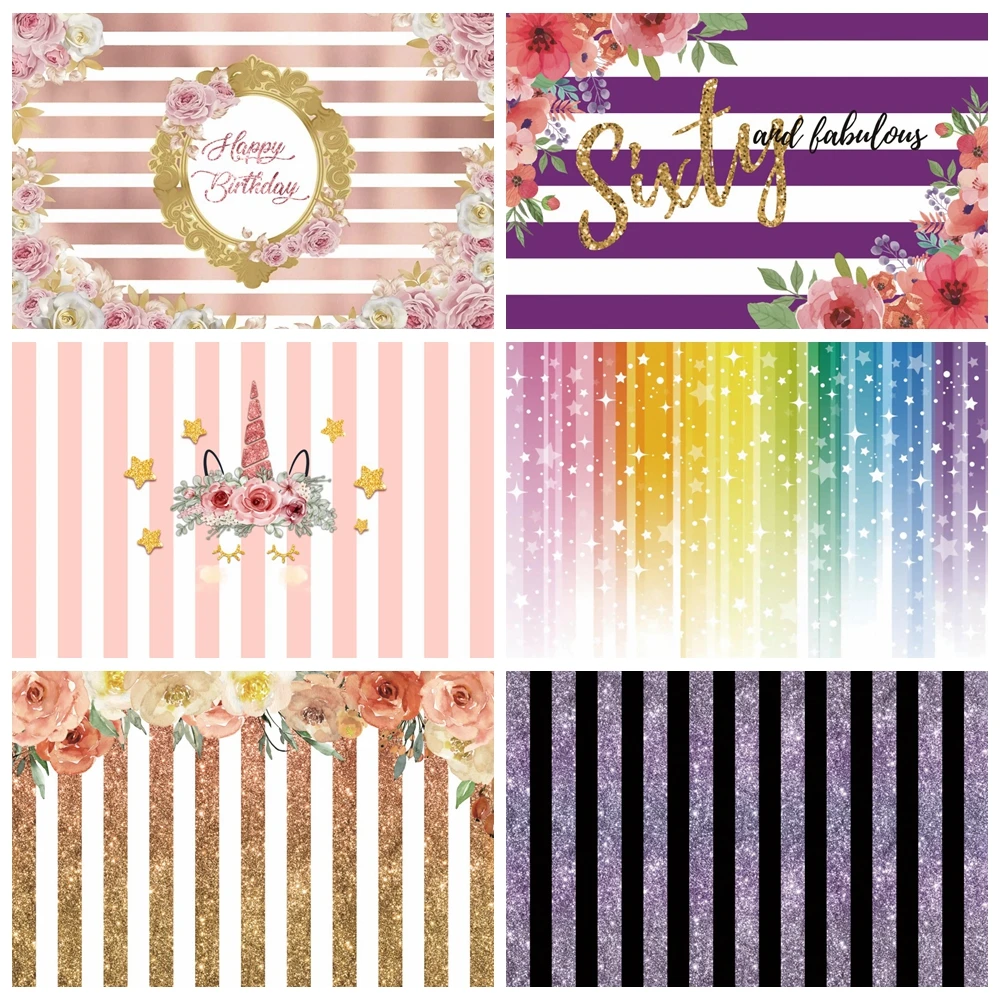 

Colorful Stripes Photography Backdrop Flash Rainbow Baby Shower Girls Child Adults Birthday Party Decor Background Photo Studio