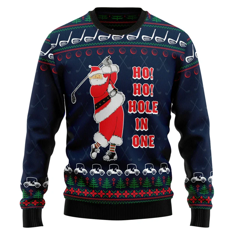 Cute Santa Claus Ugly Christmas Sweater For Men 3d Printed Sports Golf Sweatshirt 2025 New Year Crew Neck Hoodie Women Pullovers