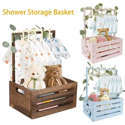 Wood Baby Shower Storage Basket Baby Toys Storage Crate with Handle Decorat Multipurpose Gift Basket for Boys Girls New Parents