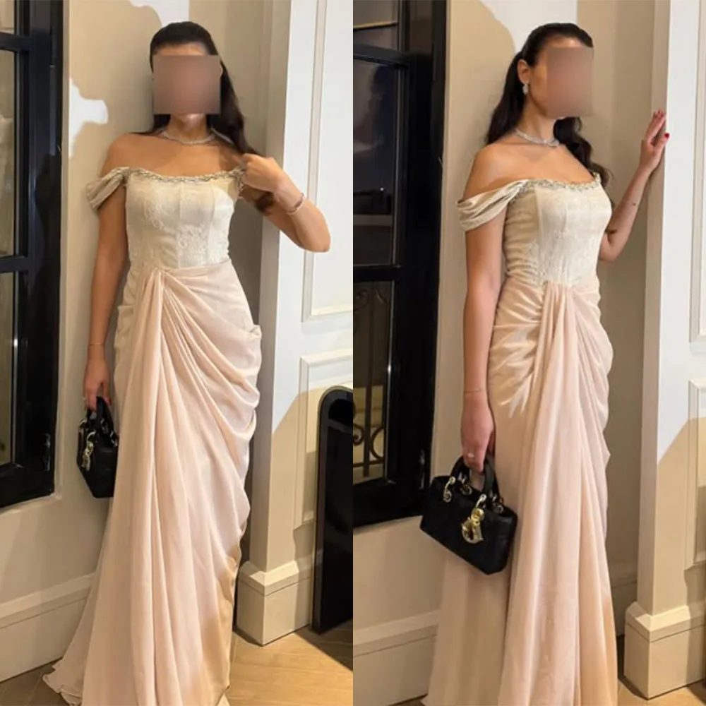 

High Quality Customized Floor Length Strapless Sleeveless Beaded Pleat Vestidos De Noiva فساتين السهرة Платье Корейский Стиль