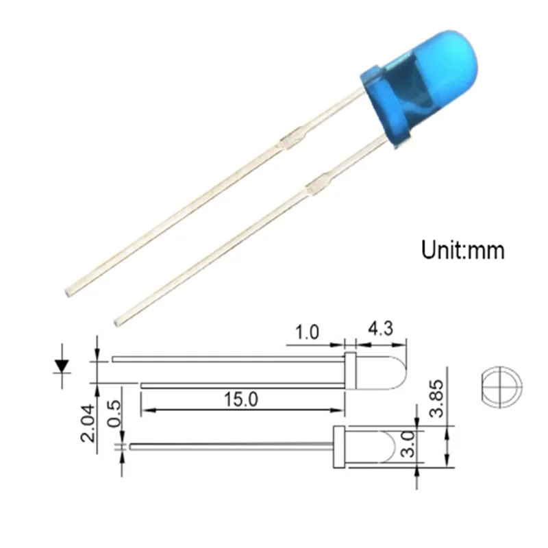 Imagem -02 - Azul Led Difundido Rodada Cabeça Grânulos de Luz Grande Angular Através da Lâmpada do Furo 3v mm 100 Pcs