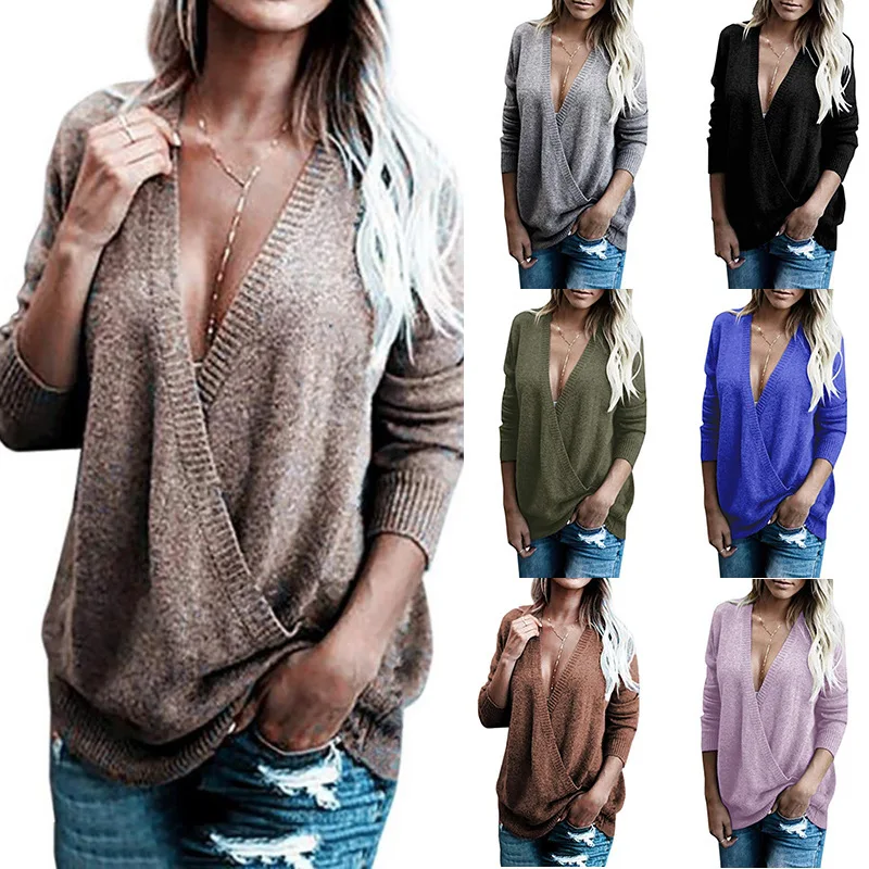 

Women's V-Ne Sweater T-irt Rabbit Fce Autumn Winter Street Sle Long Sve Loose Fit Knitted Woolen Pure Color