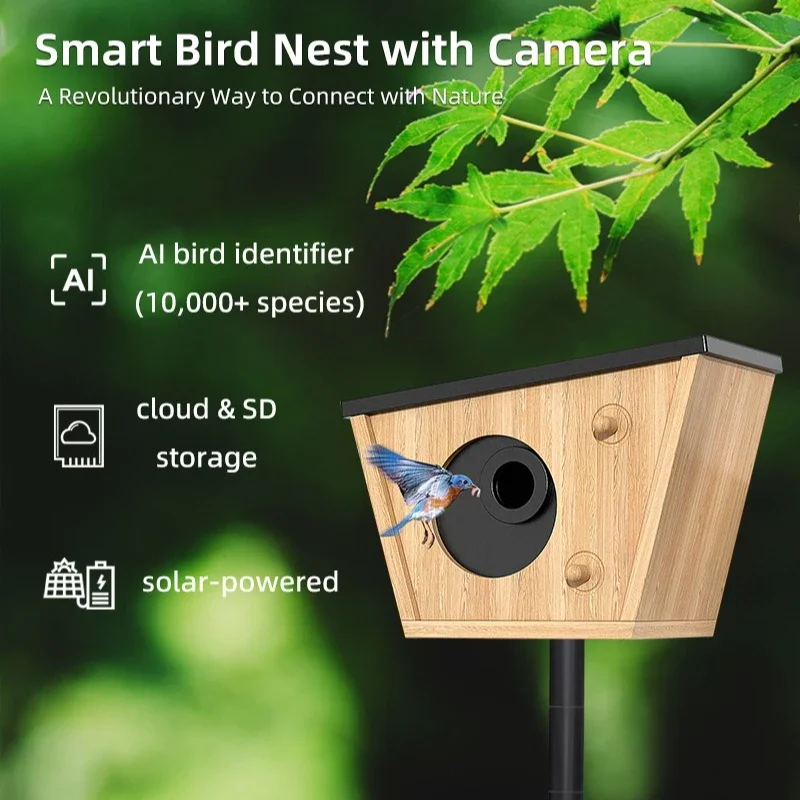 Wooden Bird Nest Solar Outdoor Hanging Parrot Breeding Box with Camera Smart Viewing Bird Cage Pigeon Parrot House Nesting Box