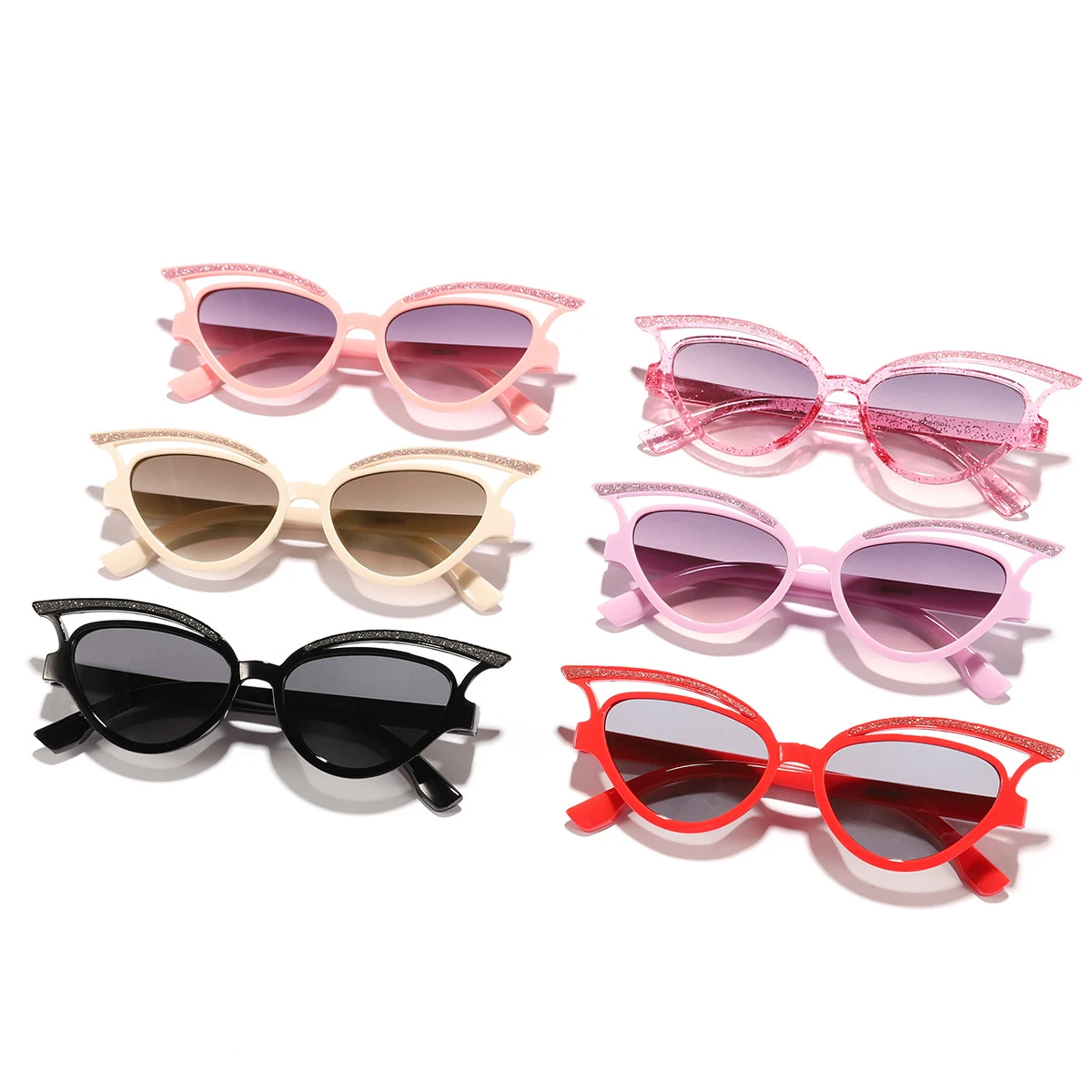 

2025 Children's New Candy Color Hollow Out Shiny Cat Eye Boys And Girls Fashion Street Shooting Must-Have Sunshade Sunglasses