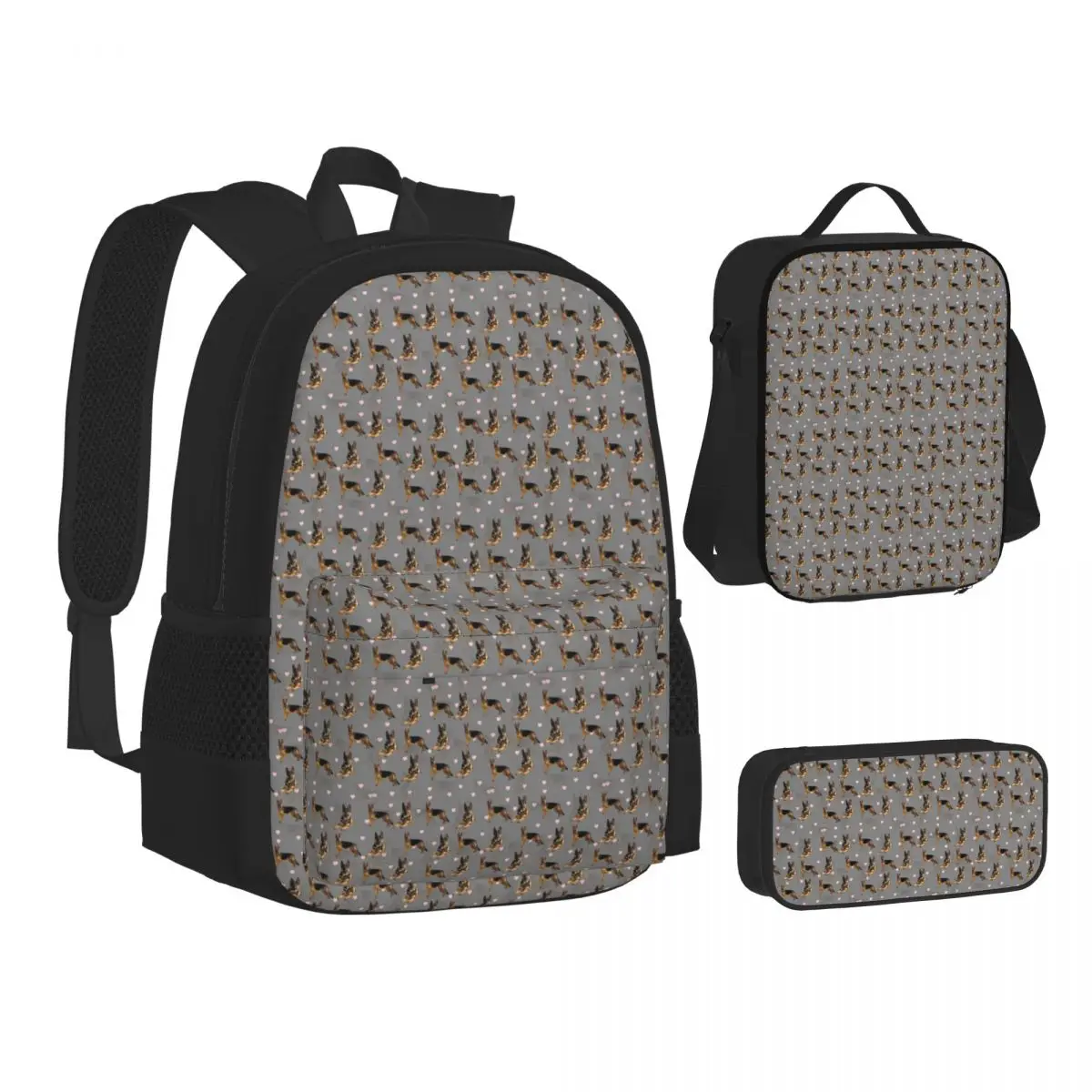 

German Shepard Pattern Backpacks Boys Girls Bookbag School Bags Children Rucksack Lunch Bag Pen Bag Three-Piece Set