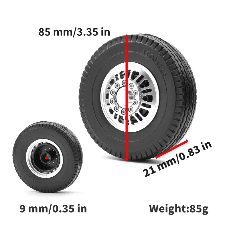 Jantes do cubo da roda traseira da liga de metal com pneus de borracha de 22mm/25mm de largura para peças de carro de caminhão trator de reboque 1/14 Tamiya RC