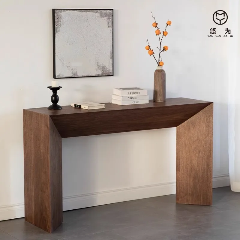 Wabi Sandy Wind Black Solid Wood Front Door Narrow Double-sided Entrance Cabinet Home Table Simple Solid Wood Decoration