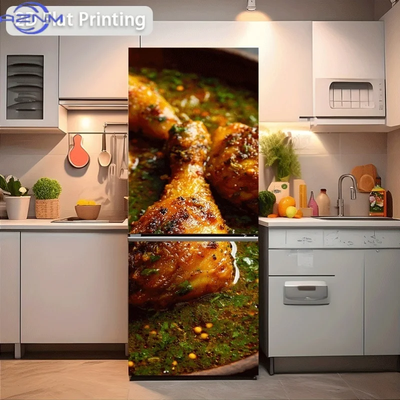 [Printing] Refrigerator Sticker 60X180 Cm Juicy And Delicious Roasted Chicken Leg Theme Scene Wall Sticker Decoration Wallpape