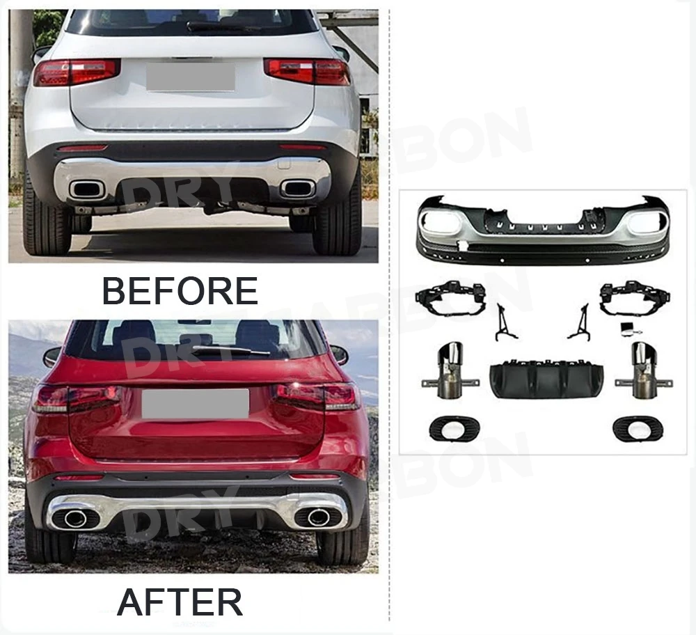 for Mercedes Benz GLB X247 GLB180 200 GLB35 2019 + Car Rear Bumper Lip Diffuser Spoiler Exhaust Rear Lip Skid Plate