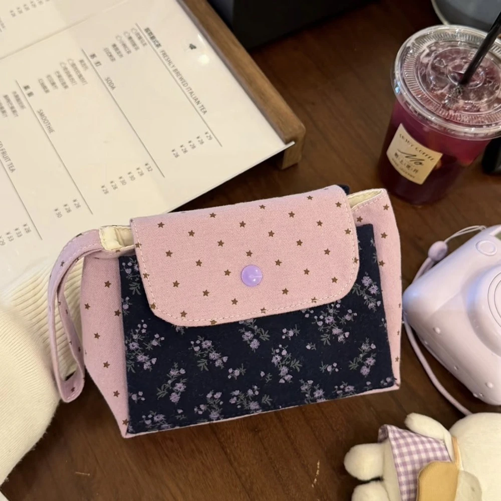 

Cute Purple Floral Makeup Bag Three Layer Storage Bag Coin Purse Wallet Card Organizer Large Capacity Square Wallet for Cards