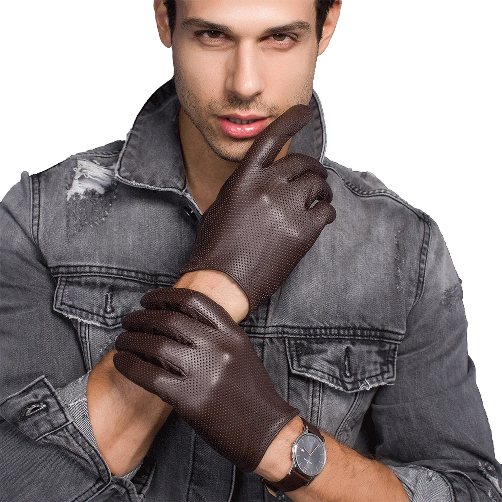 Men Luxury Urtra Thin Lambskin Genuine Leather Gloves Driving Riding Tight Unlined Breathable Soft Touch Screen