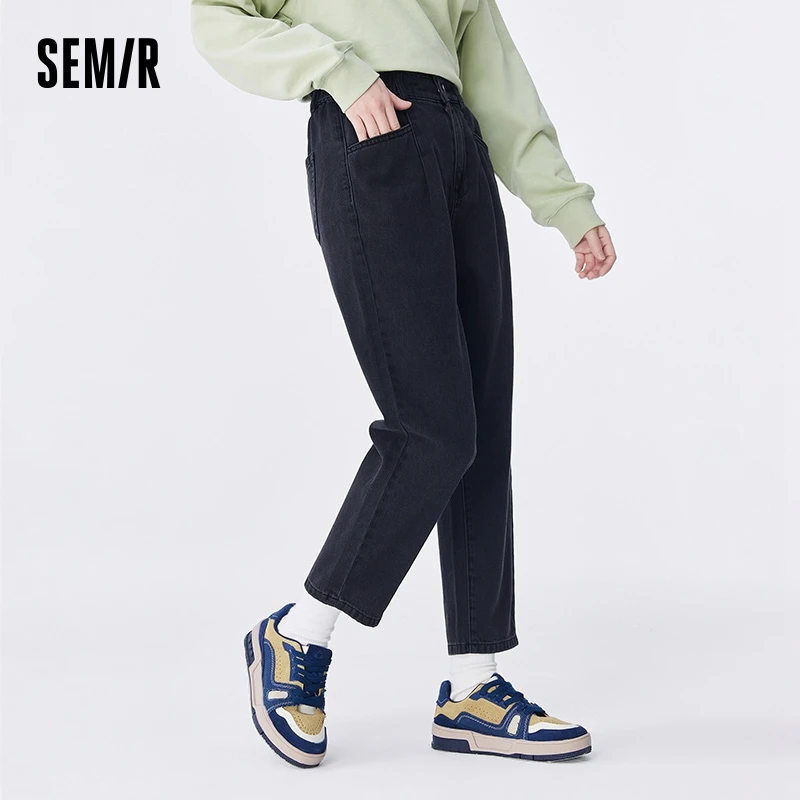 Semir Jeans Women Bud Waist Elastic Waist Jogging Autumn Pure Cotton Retro Tapered Eight-quarter Pants