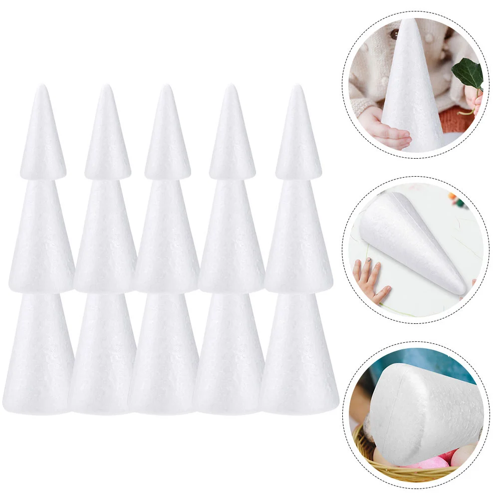 15 Pcs Kids Toys Foam Cone DIY Foams Cones Christmas Adornments Large Plaything White Decorative Child