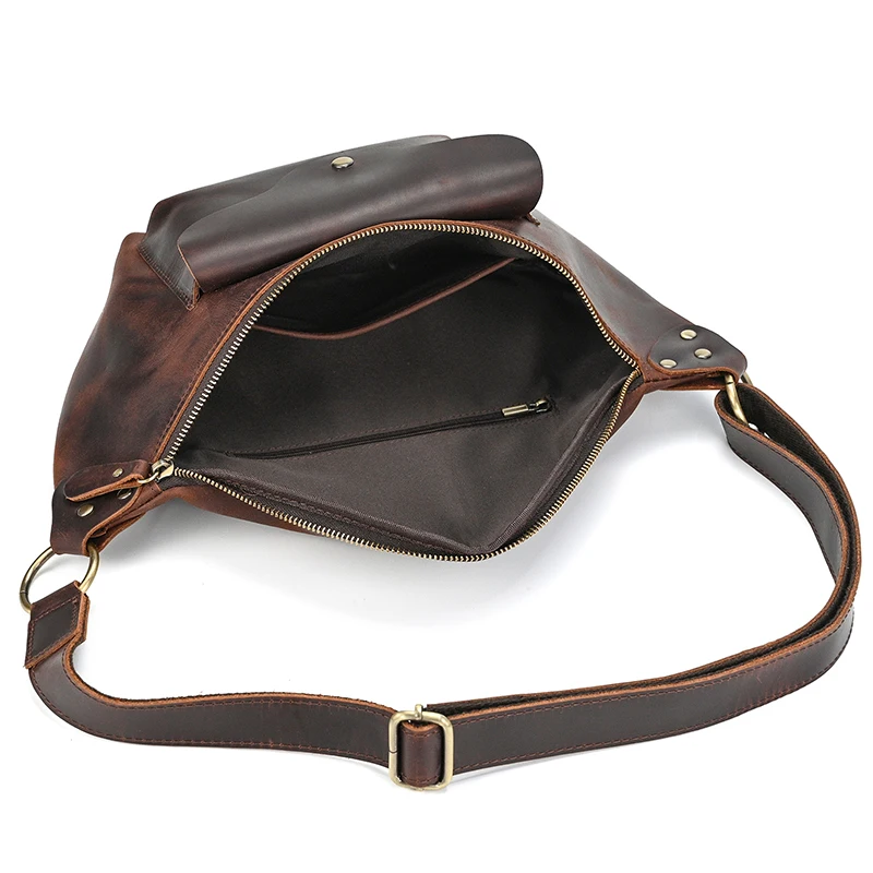 Designer Vintage Men\'s Chest Bag Leisure Cycling Crossbody Top Layer Leather Waist Bag for Male