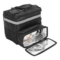 Food Delivery Backpack Comfortable Expandable Black Insulated Delivery Bag Large Capacity Waterproof with 2 Plates for Beach