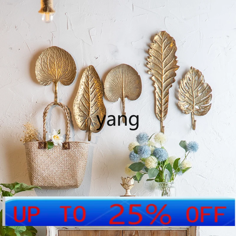 

LTT retro creative leaf wrought iron hook entrance entrance storage metal wall decoration