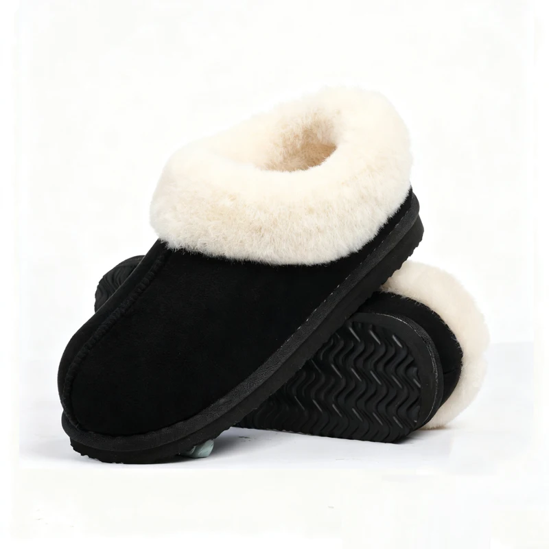 Pantuflas Kidmi de invierno para mujer con cuello de piel, de gamuza, cálidas, antideslizantes, para interior y exterior.