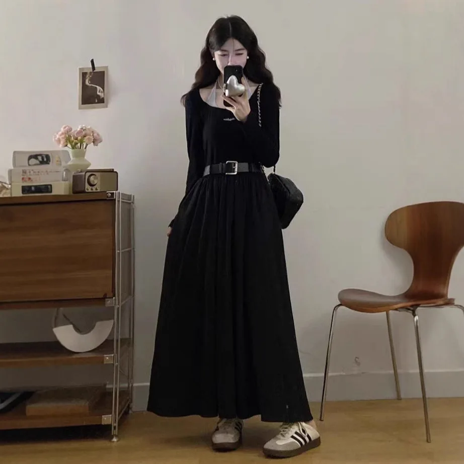 

Ретро-платье для женщин, с эффектом утягивания талии, элегантный дизайн, приталенное длинное платье для осени