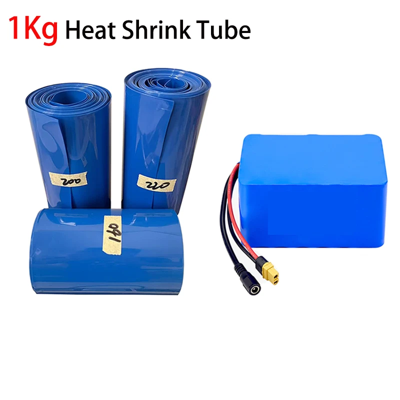 

1 кг синяя термоусадочная трубка из ПВХ 140/160/200/220/240/260/300/400 мм, плоская ширина для литиевой батареи 18650/21700/26650/32650