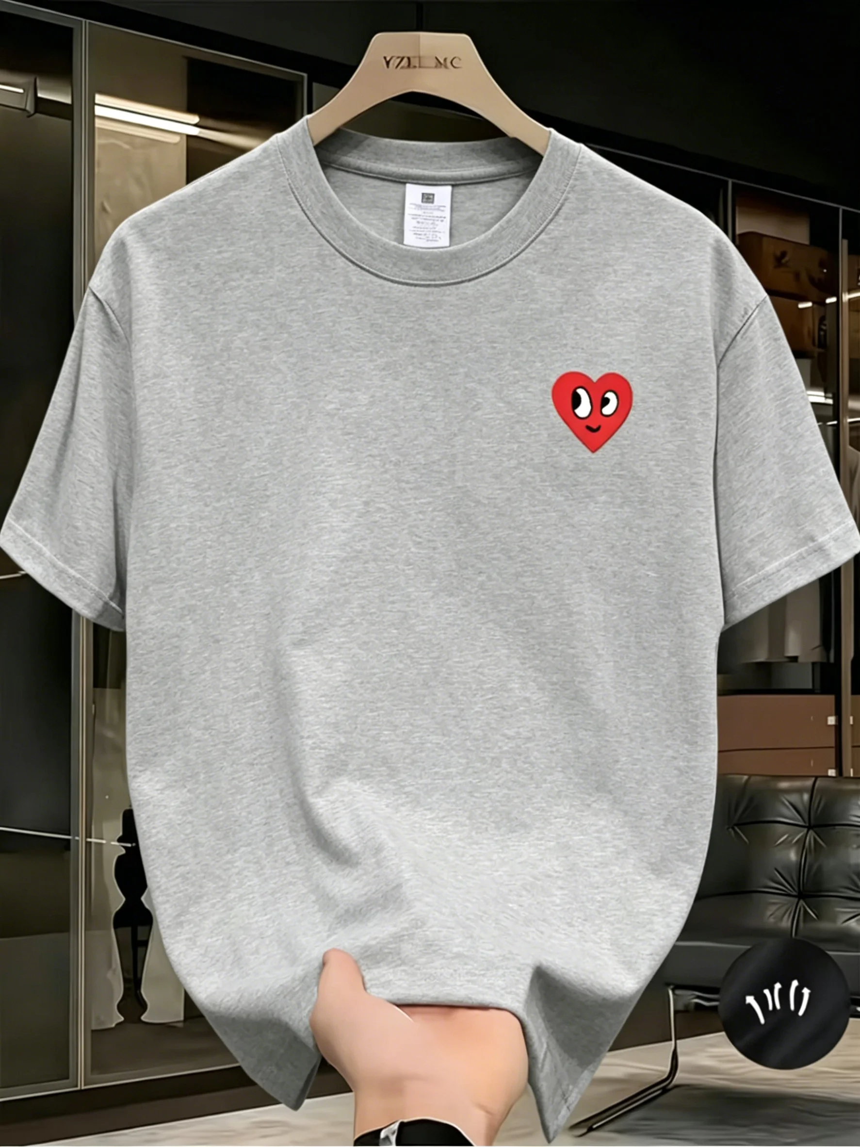 Trendiges Herren-T-Shirt mit lustigem herzförmigen Design, aus 100% Baumwolle, geeignet für den täglichen Gebrauch als Herrenbekleidung. – Detail 11