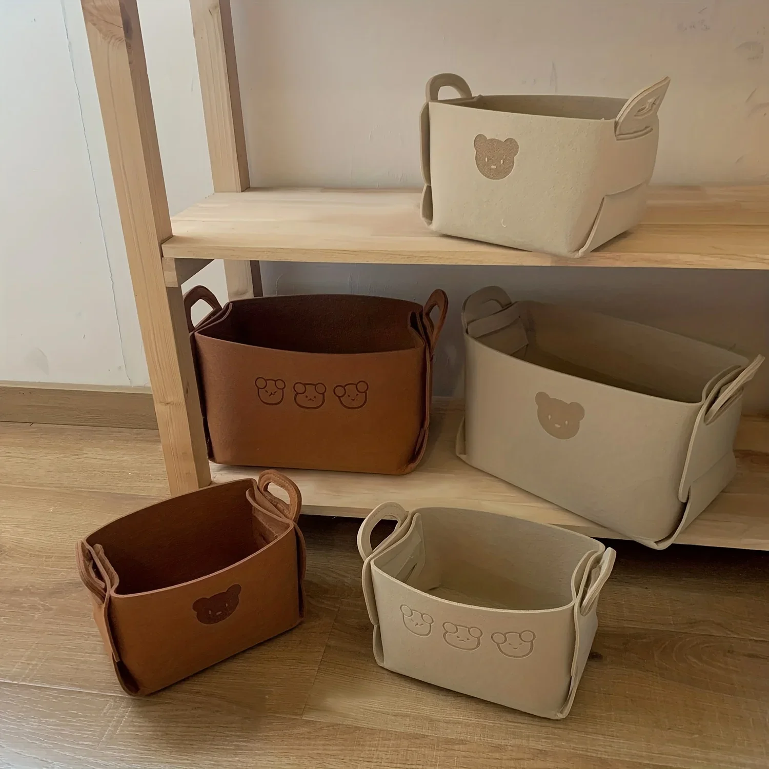 Bear Felt Storage Basket Desktop Storage Box Foldable Storage Basket Snack Toys Cosmetics Stationery School Supplies Books
