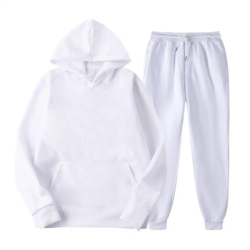 Men Sweatpants Men's Hooded Drawstring Tracksuit Set with Long Sleeve Sweatshirt Elastic Waist Trousers Two-piece for Active